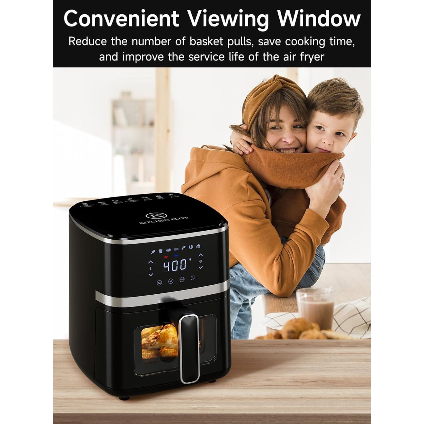 Kitchen Elite Digital Compact Air Fryer Oven with Window, 5.28 Quart, Black