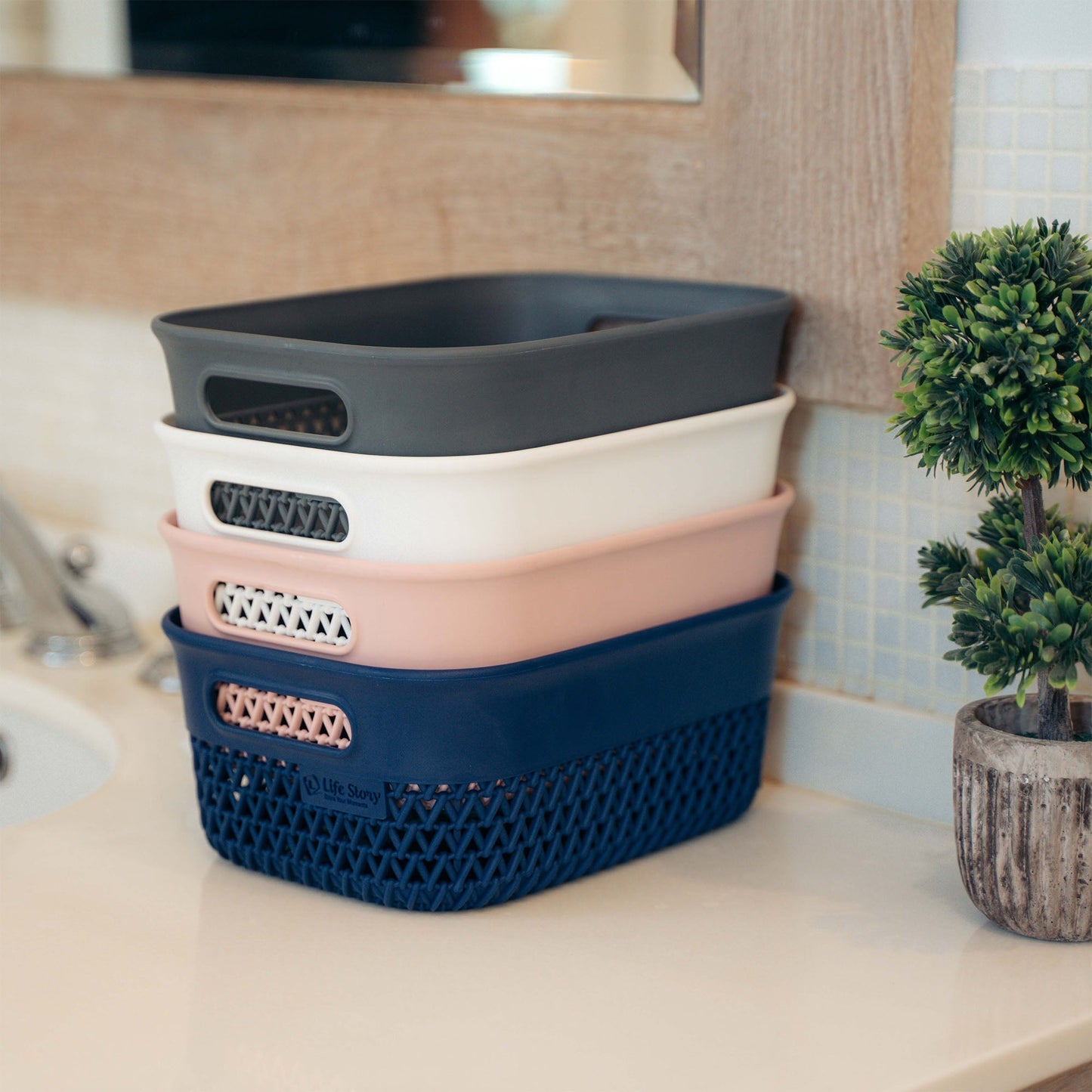 Life Story 4 Qt Decorative Storage Basket, Small Home Organizer, Gray, 8 Pack