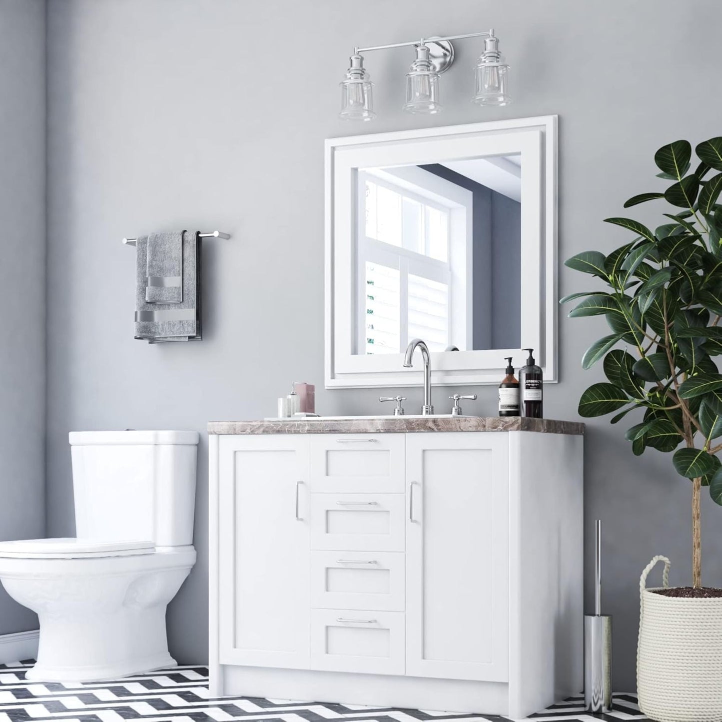 Prominence Home Eaton Ridge 3 Light Industrial Bathroom Vanity, Brushed Nickel