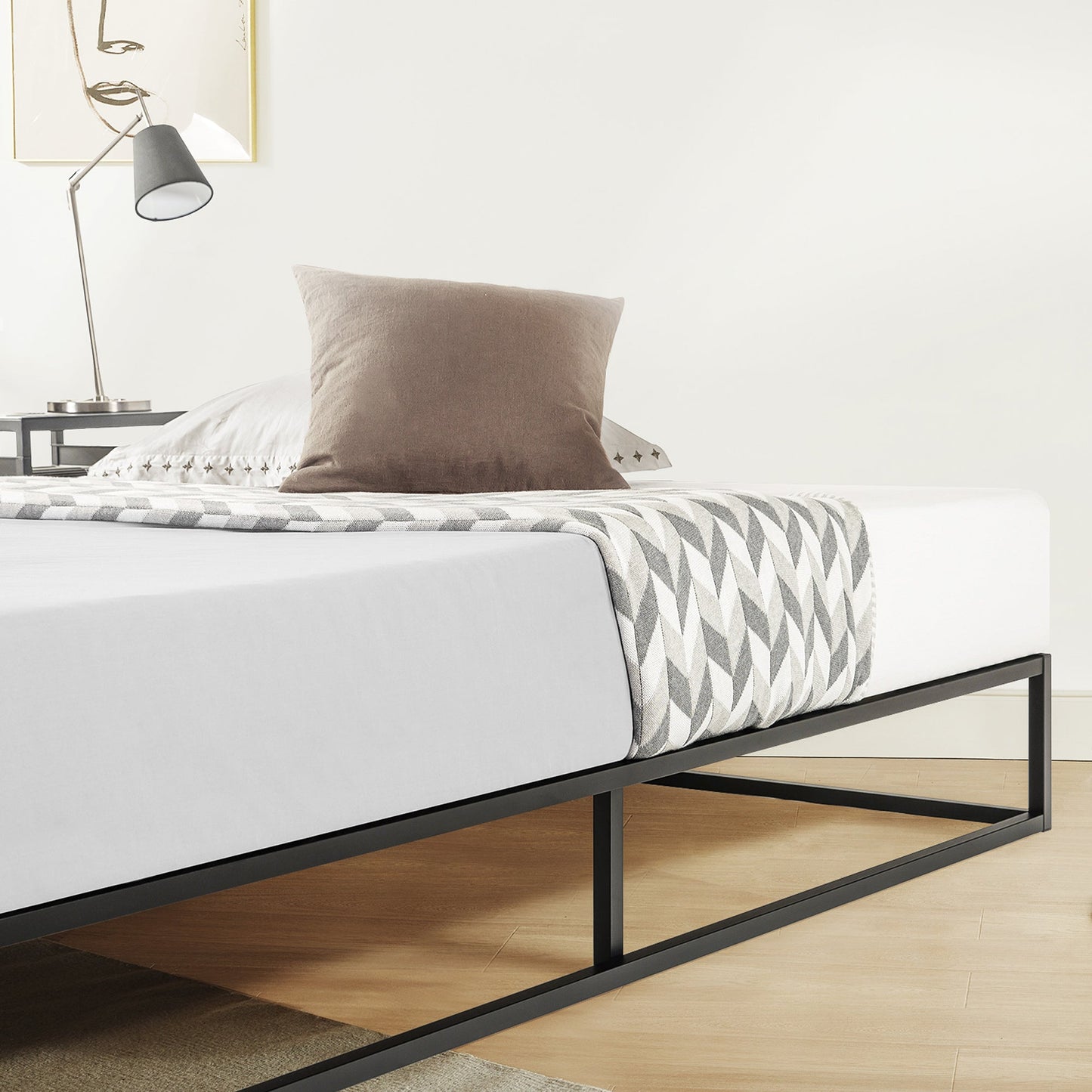 Mellow Modernista 10" Metal Platform Bed Frame with Slat Foundation, King, Black