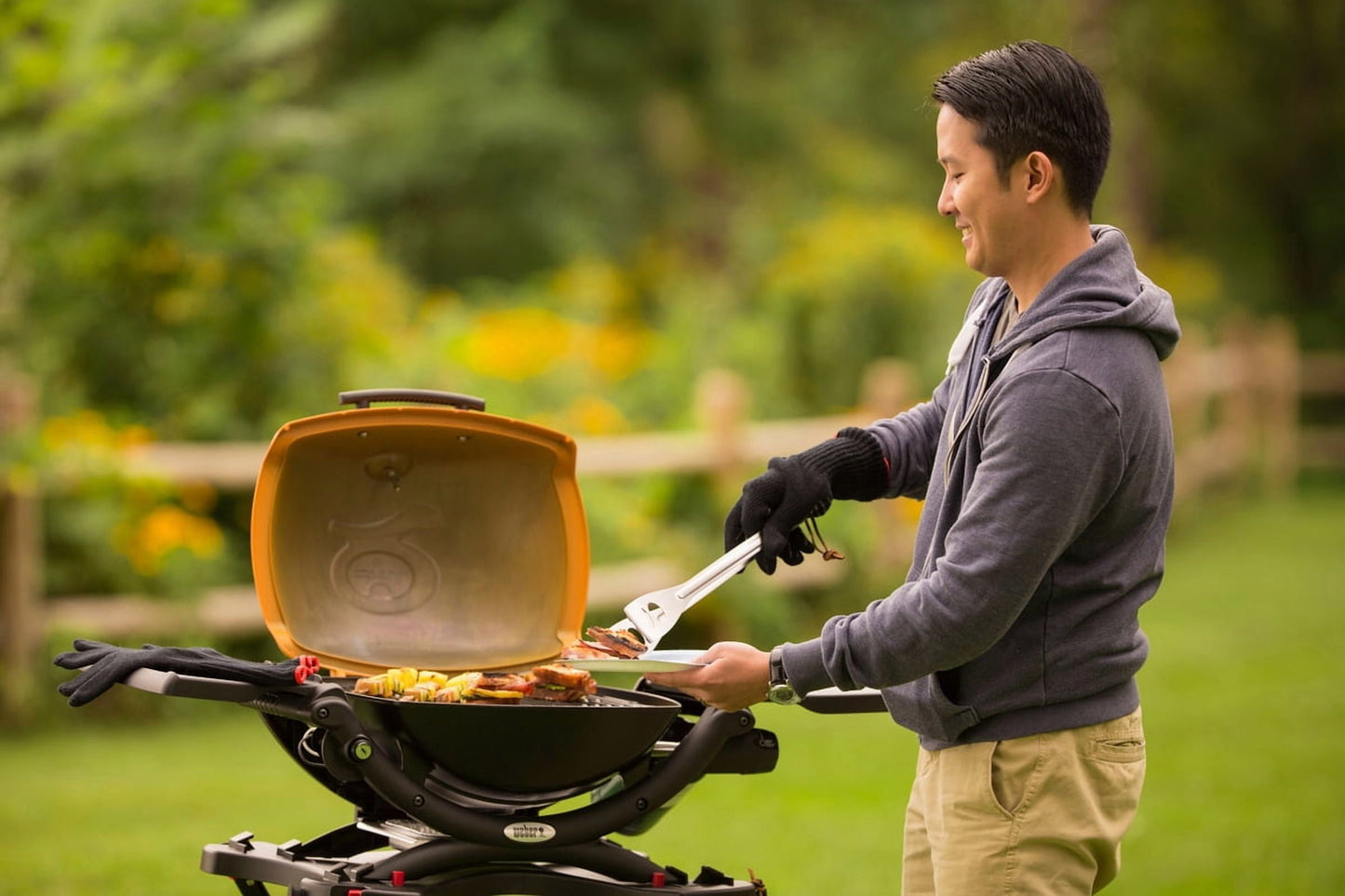 Weber Q 1200 Portable Single Burner Propane Gas Grill, Orange