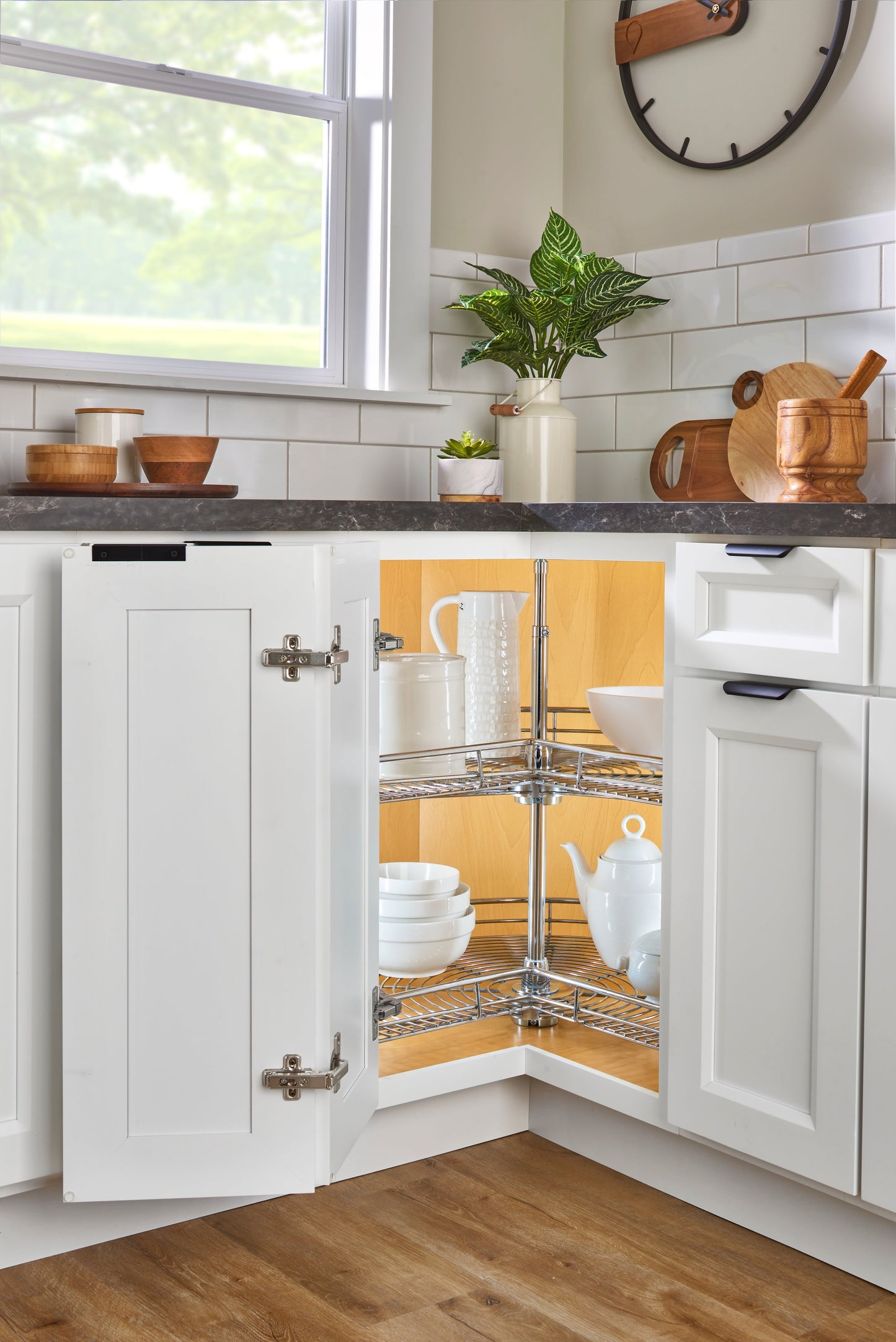 Rev-A-Shelf 28" Lazy Susan Kidney-Shaped 2-Shelf Corner Cabinet, Chrome, 5472-28CR