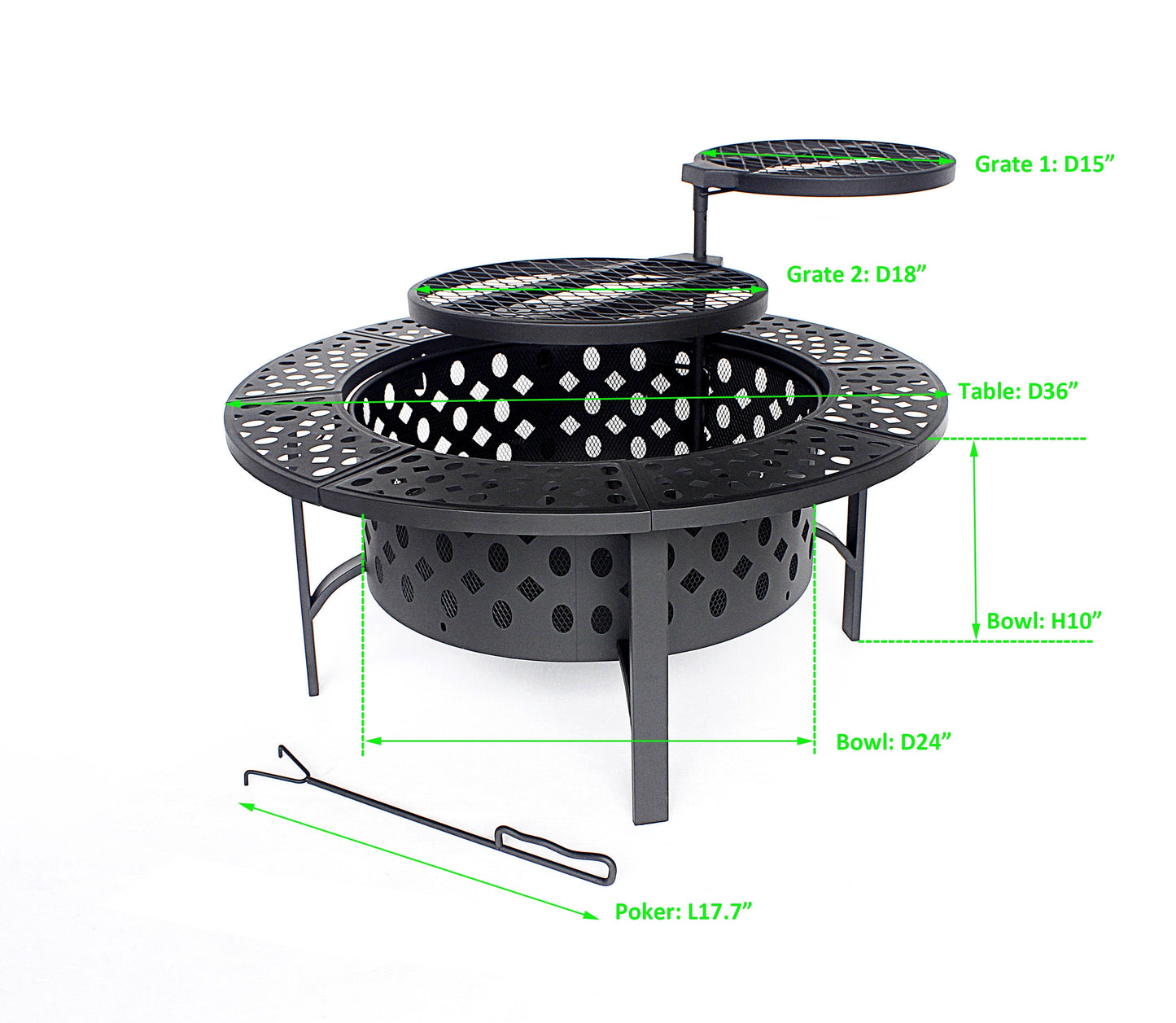 MistMo 36 inch Round Fire Pit for Outdoor Bonfire Multipurpose Wood Burning Metal Table for Patio