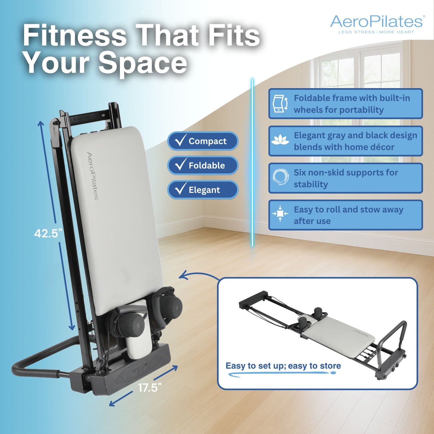 Stamina AeroPilates 287 Folding Pilates Workout Reformer Machine w/o Rebounder