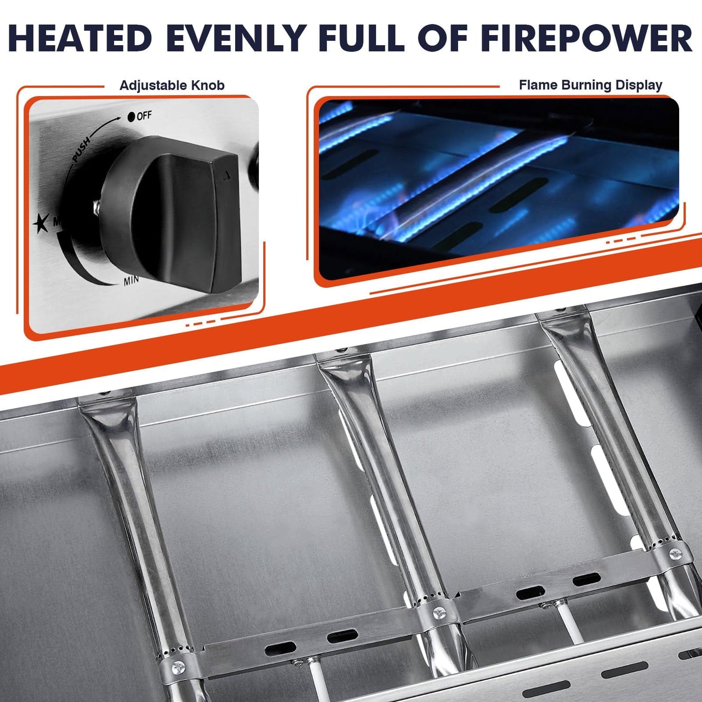 Frizi 30,000 BTU 3-Burner Flat Top Portable Propane Gas Grill with Auto Ignition, Stainless Steel Tabletop Griddle for Camping, BBQ, and Outdoor Cooking