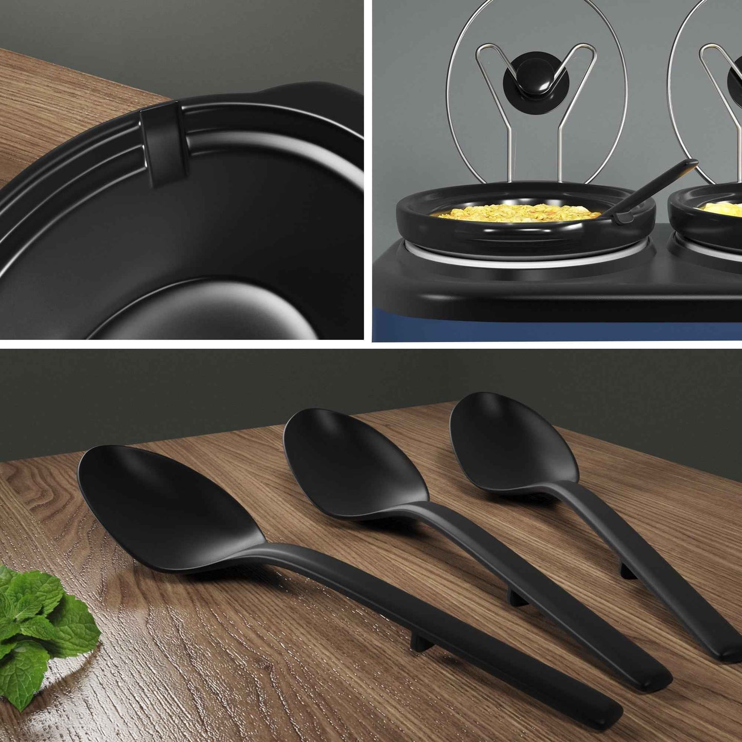 May in Color Triple Slow Cooker Food Warmer, 3 Removable Ceramic Pots (2.5 QT Each), Adjustable Temp & Stainless Steel Lids, Blue