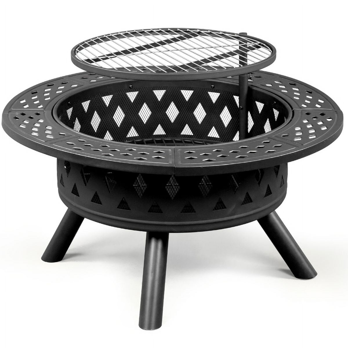 YDLW 38 inch Fire Pit for Outside 2 in 1 BBQ Wood Burning Fire Pit for Outdoor Camping Large Fire Pit Wood Bowl Firepit with Grate Spark Screen Log Grate
