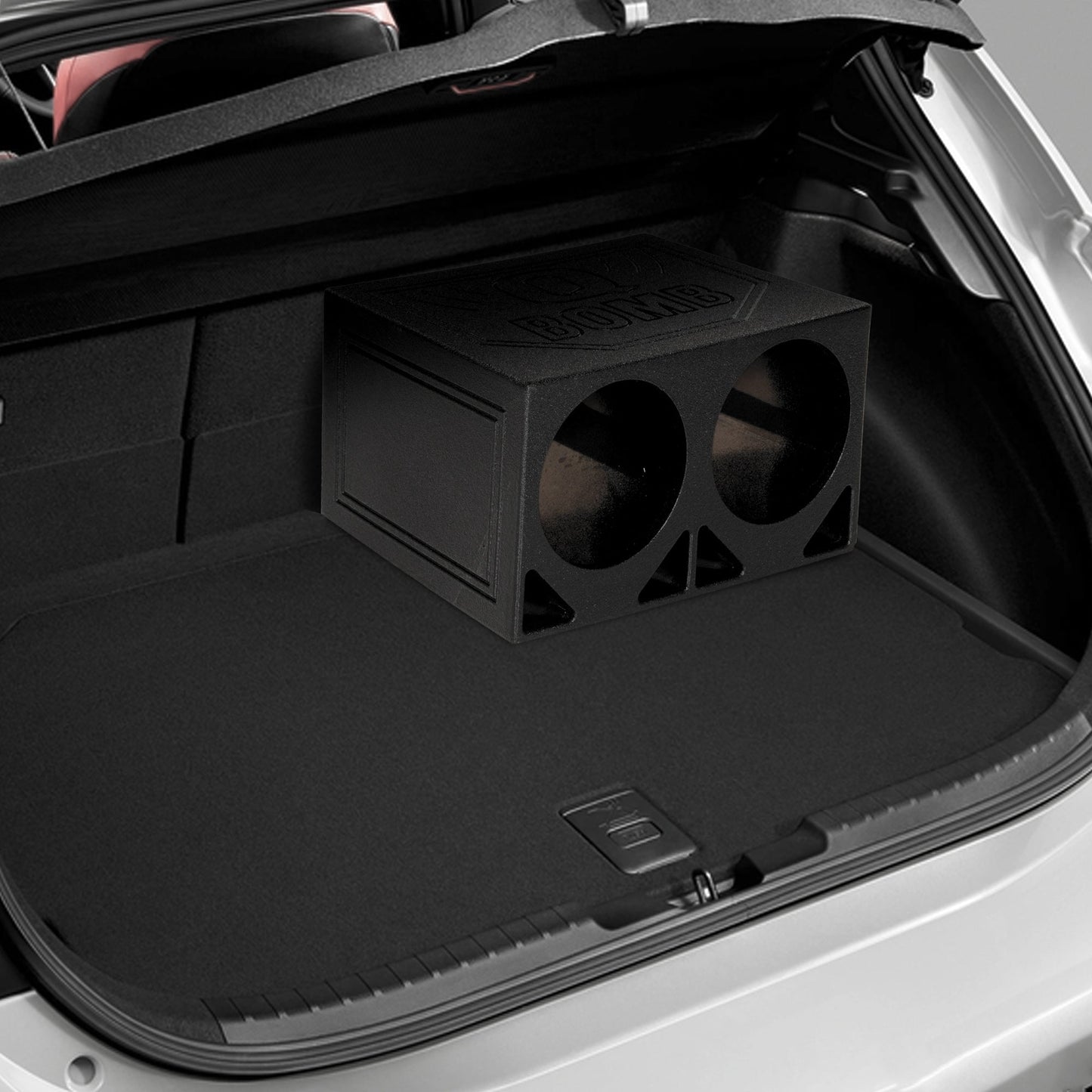 QPower QBOMB10TB Dual 10 Inch Triangle Ported Subwoofer Box w/ Bedliner Spray - Find Fresh Goods