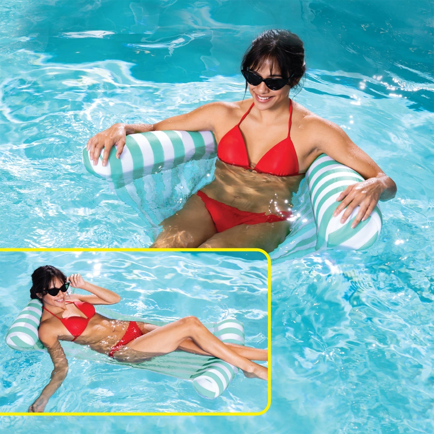 COMFY FLOATS 91613VM Inflatable Striped Hammock Pool Float, Teal