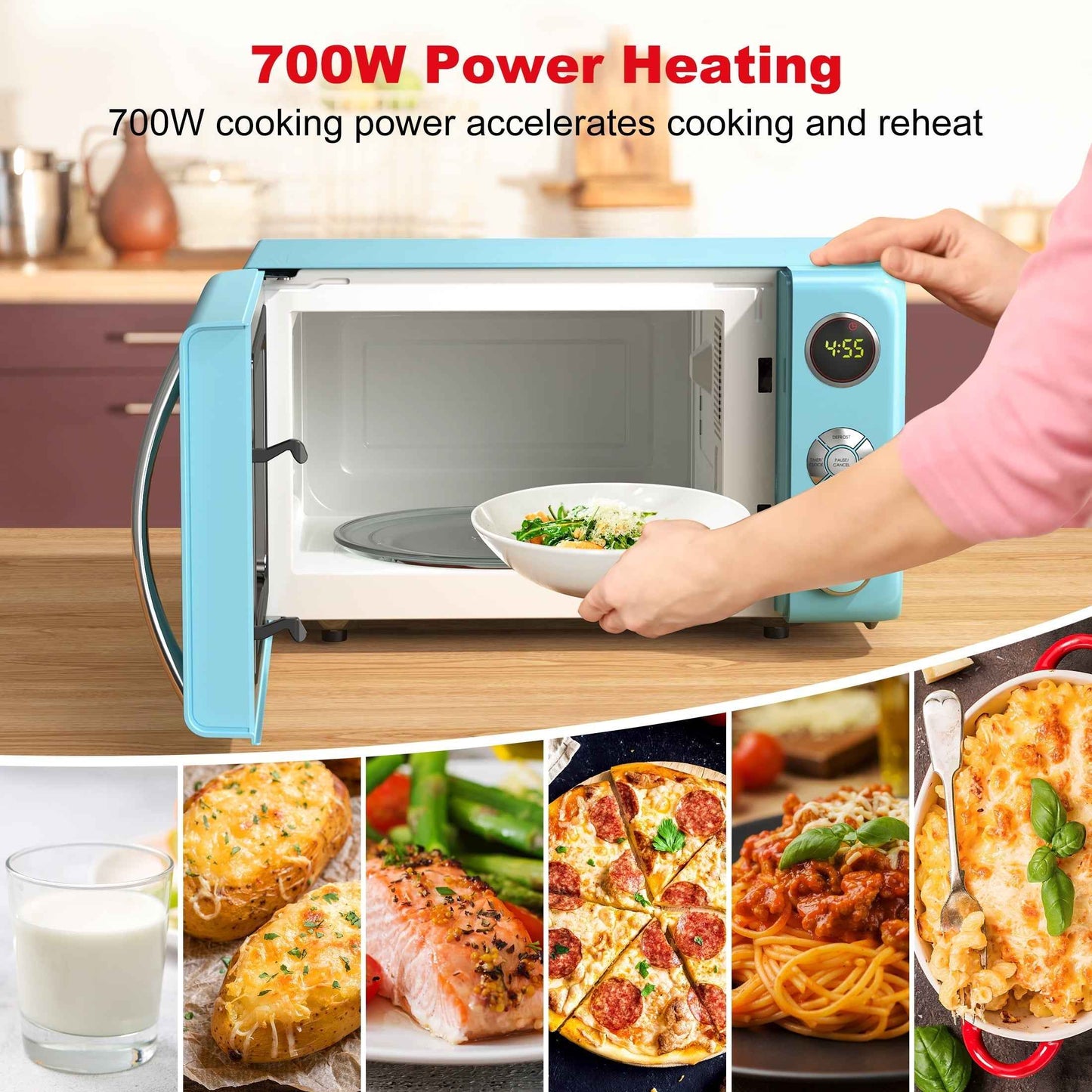 Galanz 0.7 Cu ft Retro Countertop Microwave Oven, 700 Watts, Blue, New