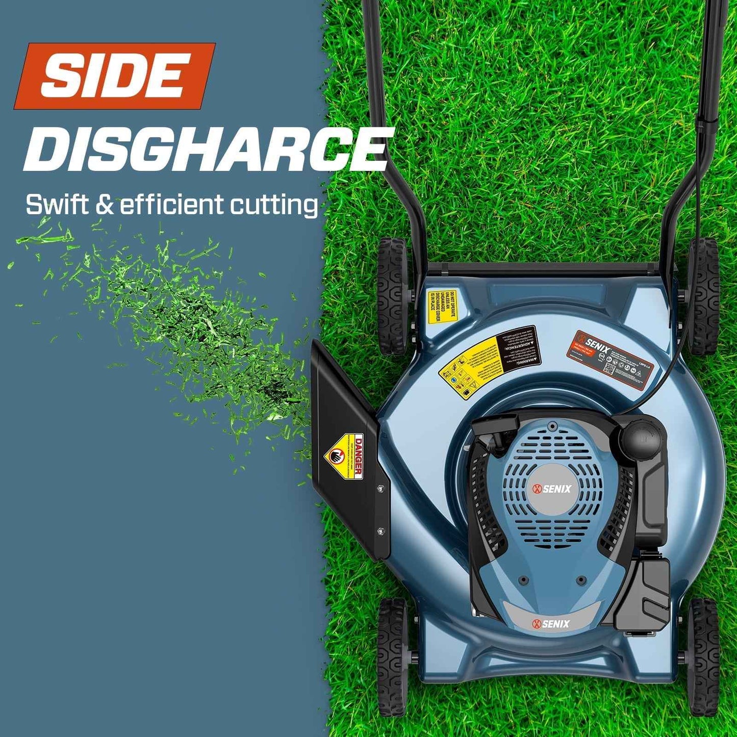 SENIX Gas Lawn mower, 20in Cutting Blade 21in Cutting Deck, 144cc 4-Cycle Engine, Steel Deck with Side Discharge, LSPG-L4