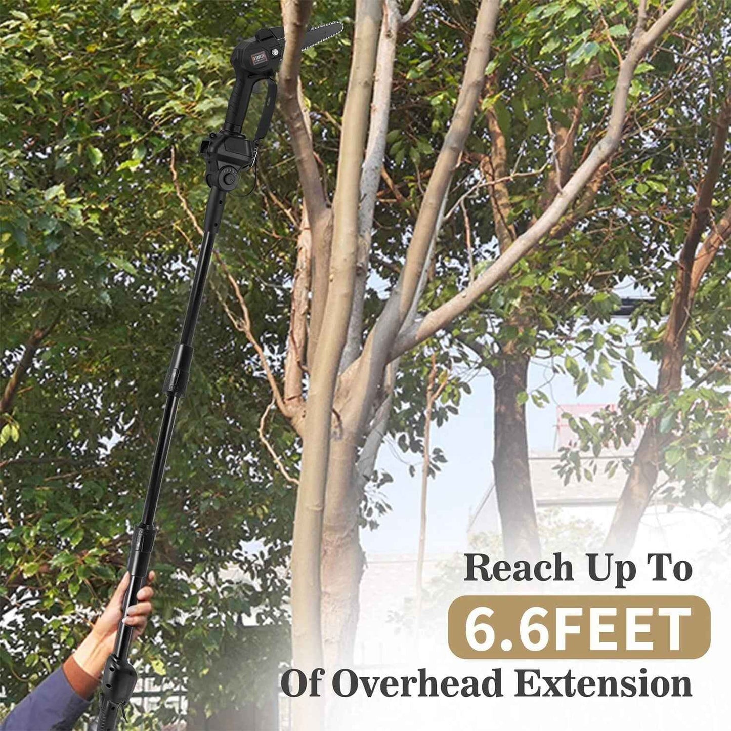 2-in-1 Cordless Pole Saw, Mini Chainsaw & Cordless Pole Saw 6inch 4inch, with Retractable Extension Rod Max Length 6 Feet, with 2 Replaceable 24V Batteries for Tree Trimming