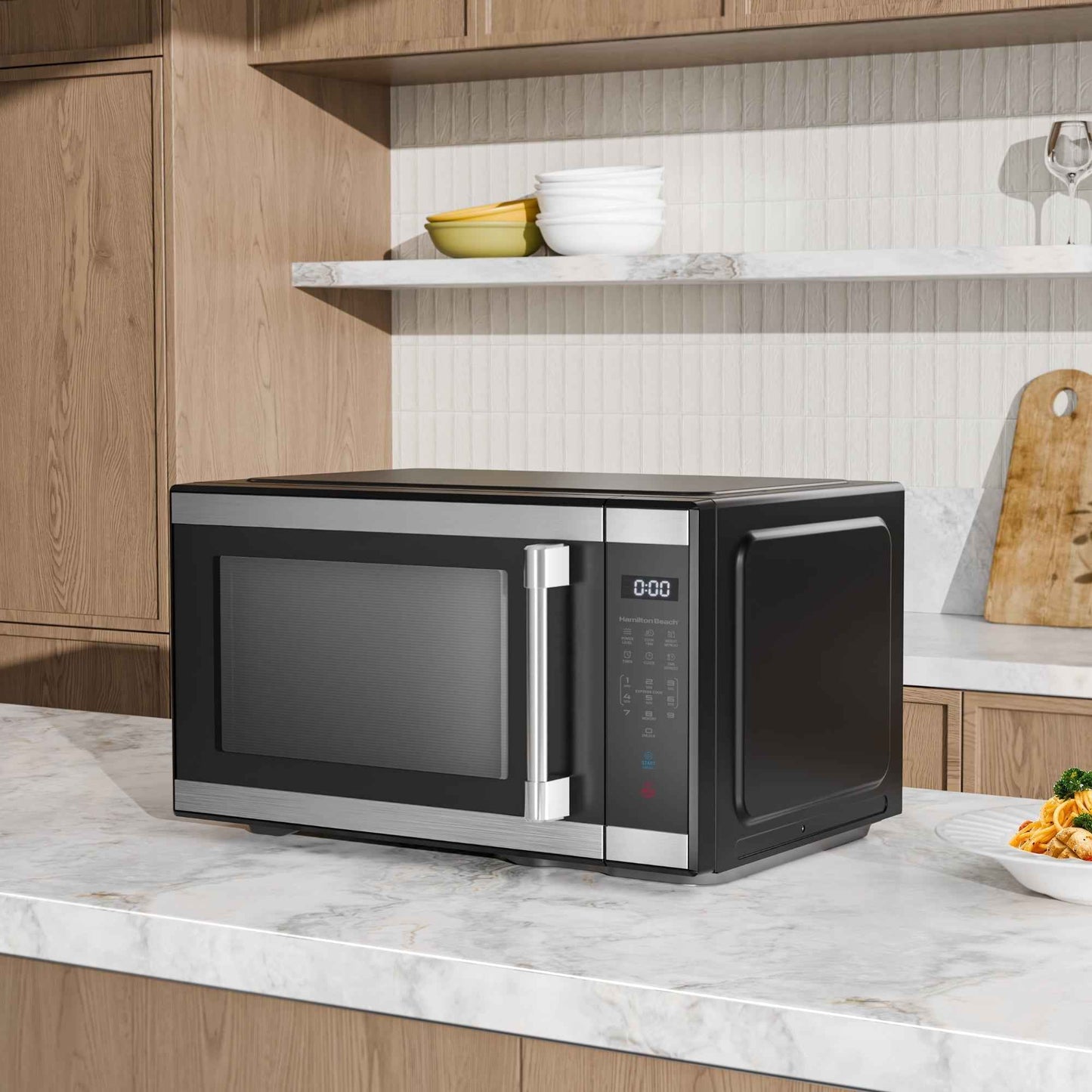 Hamilton Beach 1.1 cu ft Countertop Microwave Oven, Black and Stainless Steel