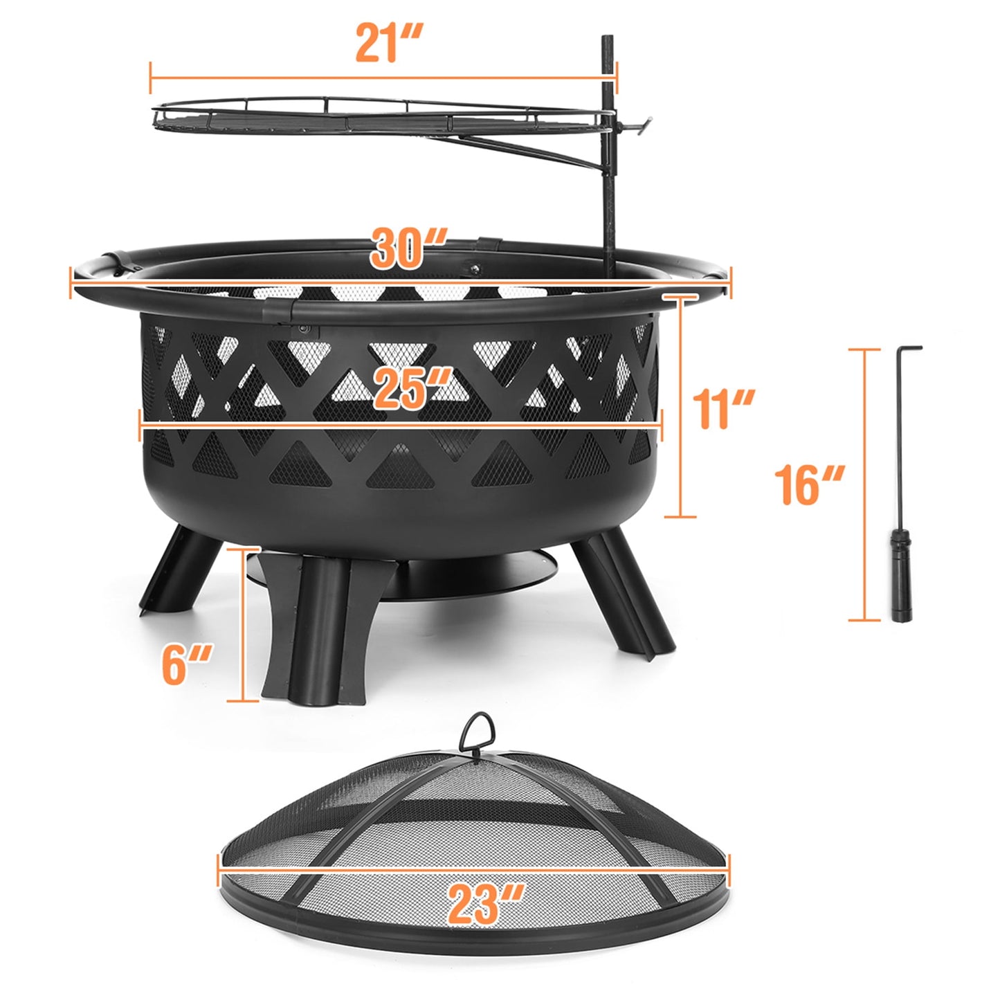 Singlyfire 30 inch Fire Pit for Outside 2 in 1 BBQ Wood Burning Fire Pit for Outdoor Camping Large Fire Pit Wood Bowl Firepit with Grate Spark Screen Log Grate