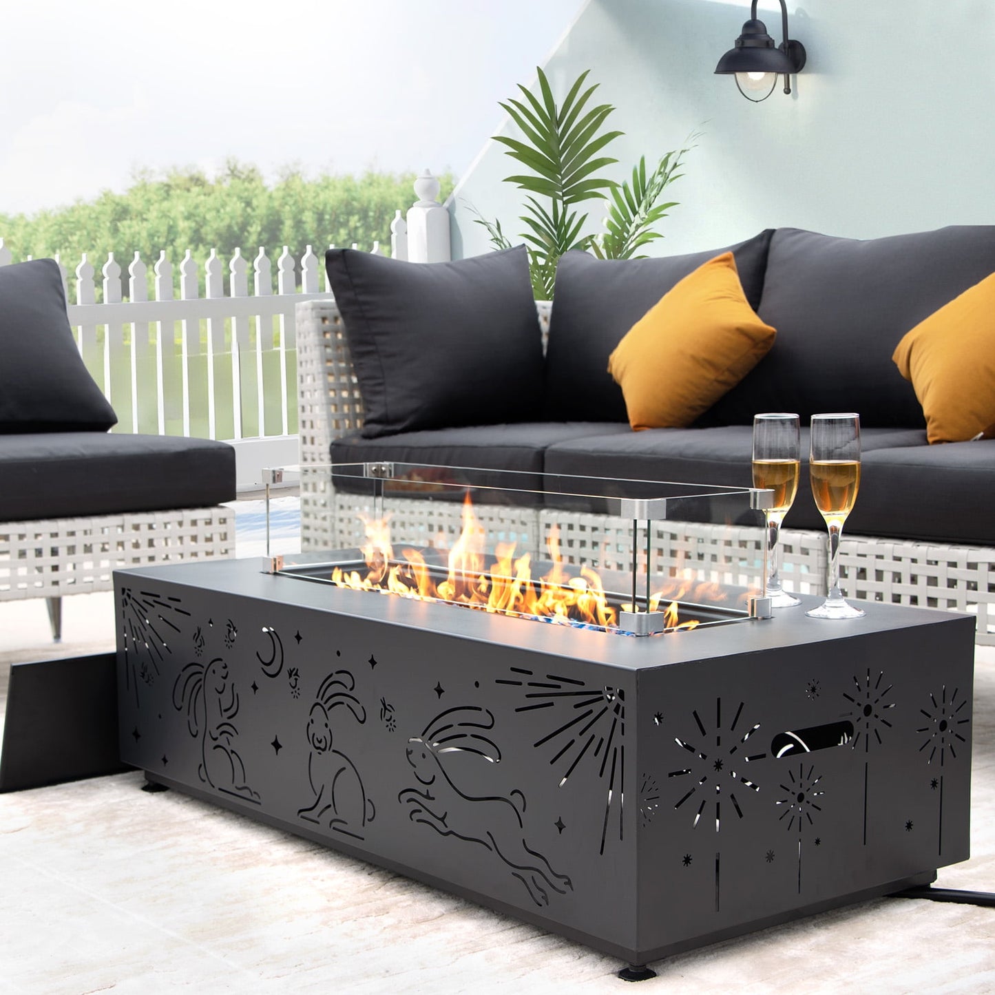 RADIATA 42" Rectangle Fire Pit Table, Dual-Fuel (Propane or Natural Gas), 50000 BTU,LED Rabbit Light, CSA Certified, Dark Gray