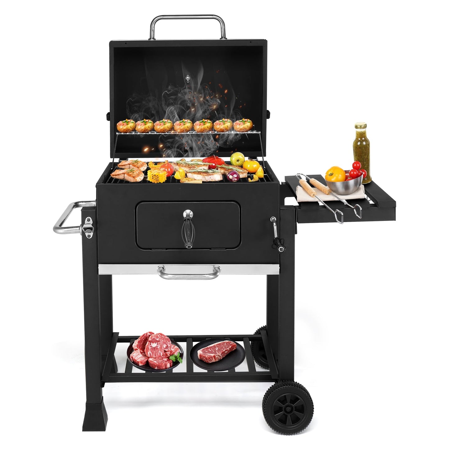 Ktaxon BBQ Grill Outdoor Charcoal Grill Smoker for Patio Backyard,Black