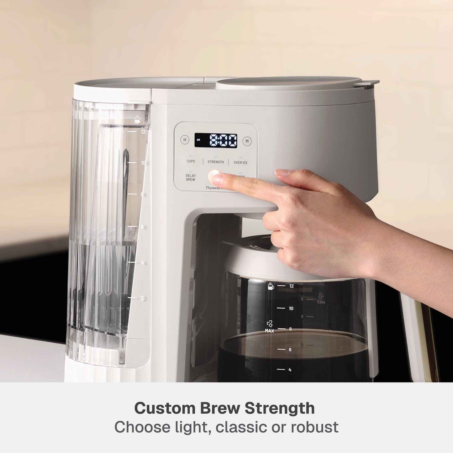 Thyme & Table 12-Cup Programmable Drip Coffee Maker with 60oz Water Reservoir, 4 Brew Modes, and Warming Plate, Sand White