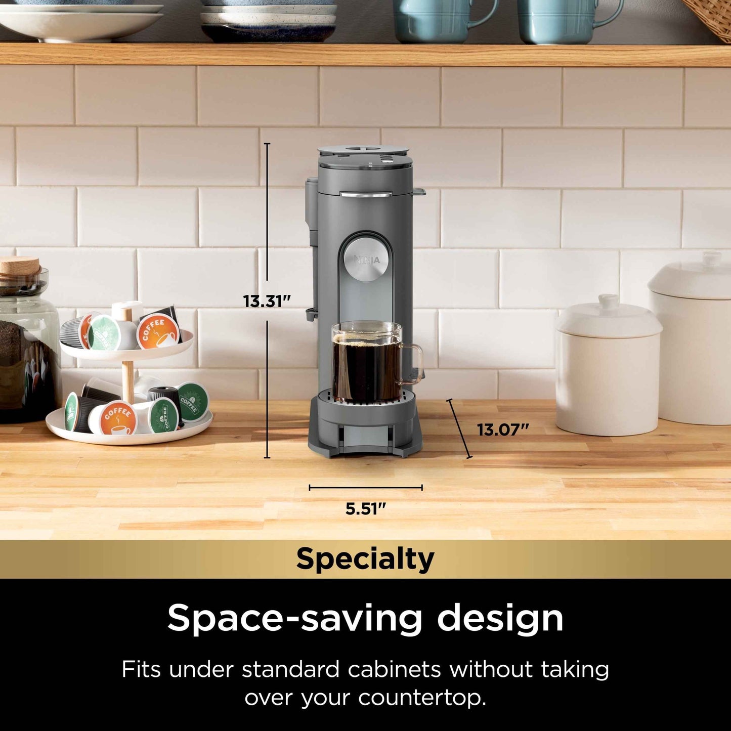 Ninja Single Serve Pods & Grounds Specialty Coffee Brewer, 4 Brew Styles, Gray, PB050