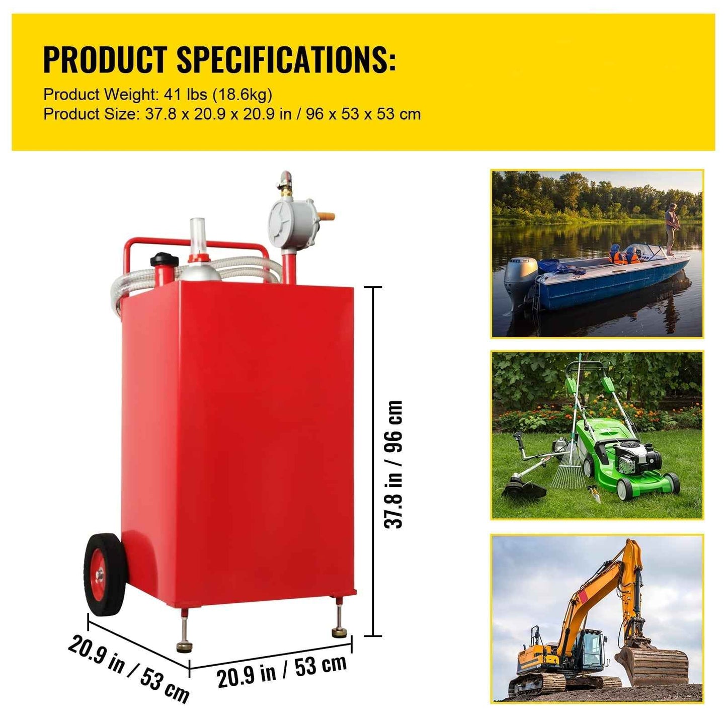 SKYSHALO VV-SYJYC-OI2, 30 Gallon Gasoline Diesel Portable Fuel Caddy Manuel Transfer Pump Red