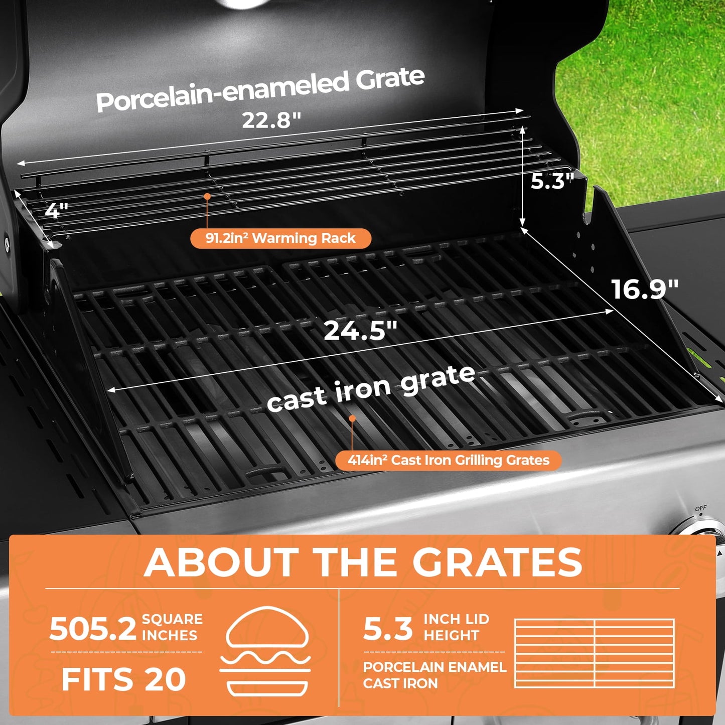 Pirecart 4 Burner Propane Gas Grill Stainless Steel BBQ Grill with 12,000 BTU Side Burner for Outdoor Cooking Kitchen and Patio Backyard Barbecue