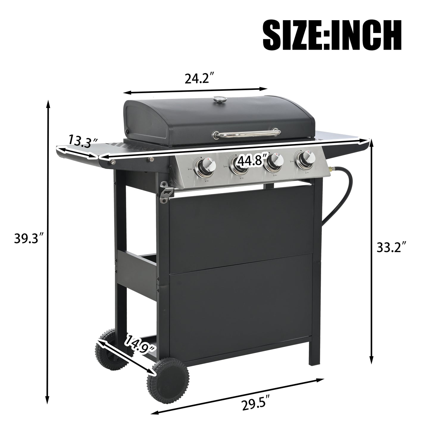 4-Burner Propane Gas Grill, 34,000 BTU Propane BBQ Grill with Thermometer, Bottle Opener, and Tool Hooks, Ideal for Patio Camping Outdoor Cooking