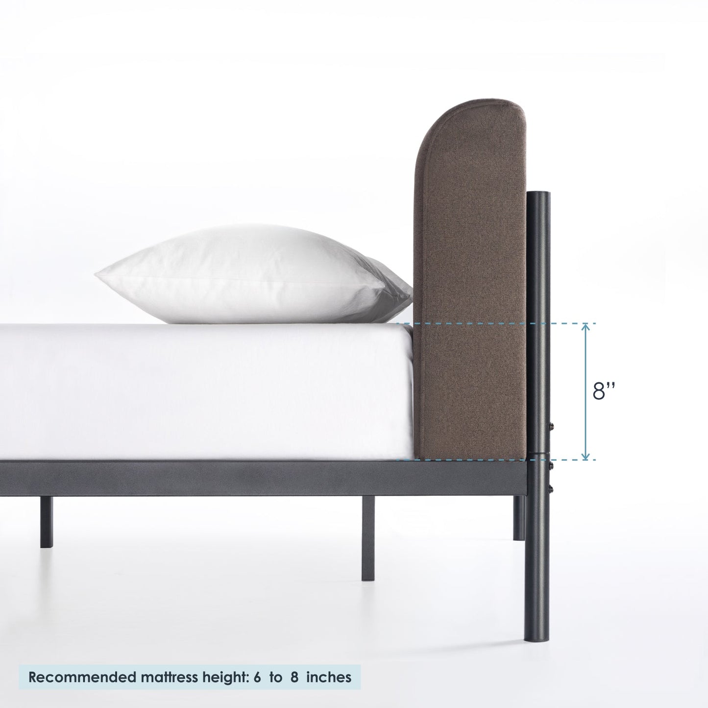 Mellow BREE Metal Platform Bed Frame with Curved Upholstered Backboard, King