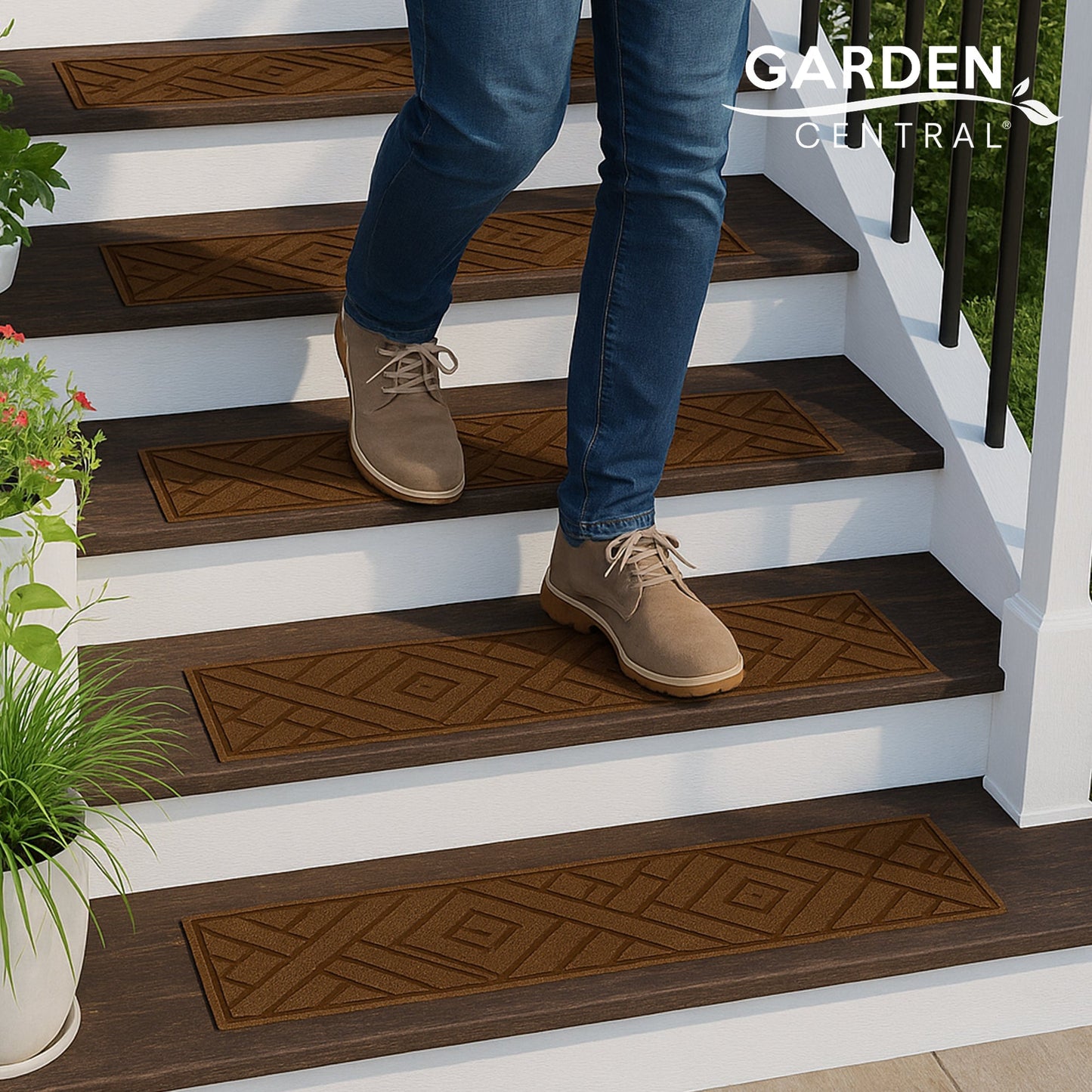 Garden Central 4 Pack 10"x36" Diamond Weave Stair Tread Decorative Panels, Brown