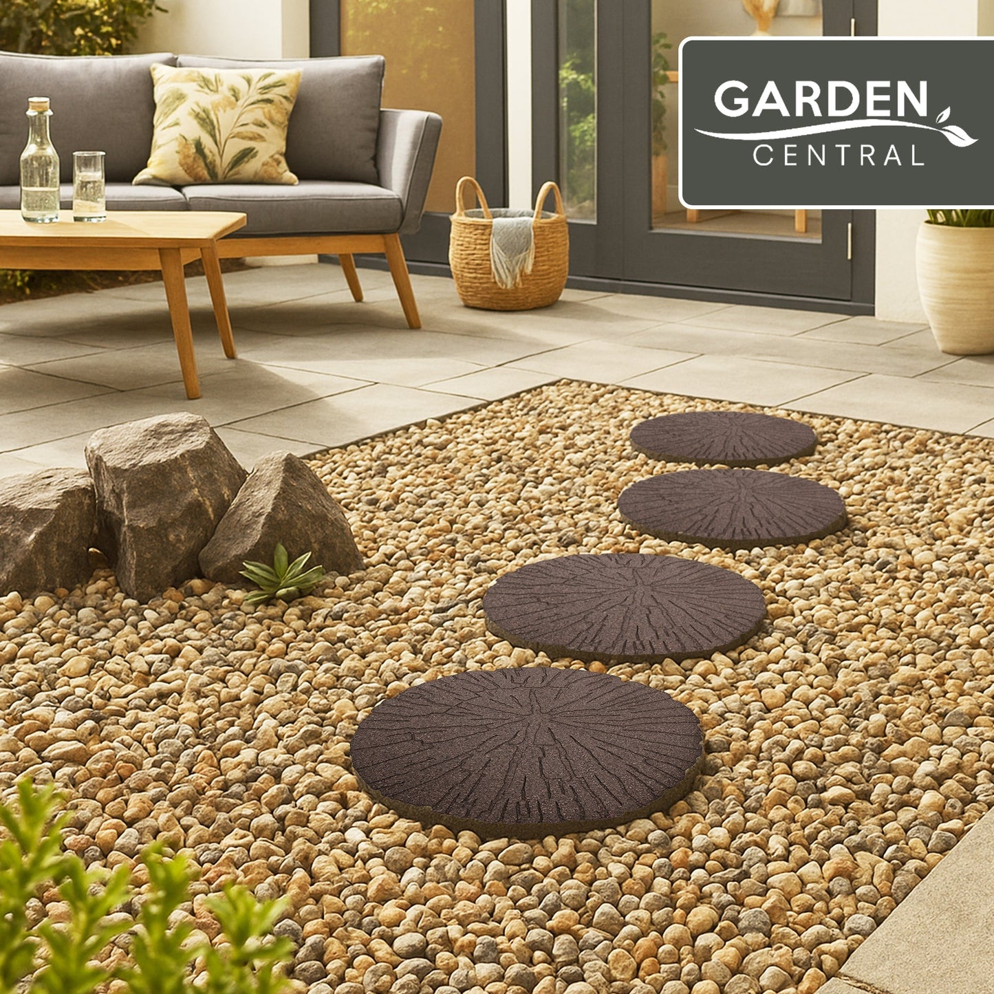 Garden Central 4 Pack 18x18" Cracked Log Round Decorative Stepping Stones, Brown