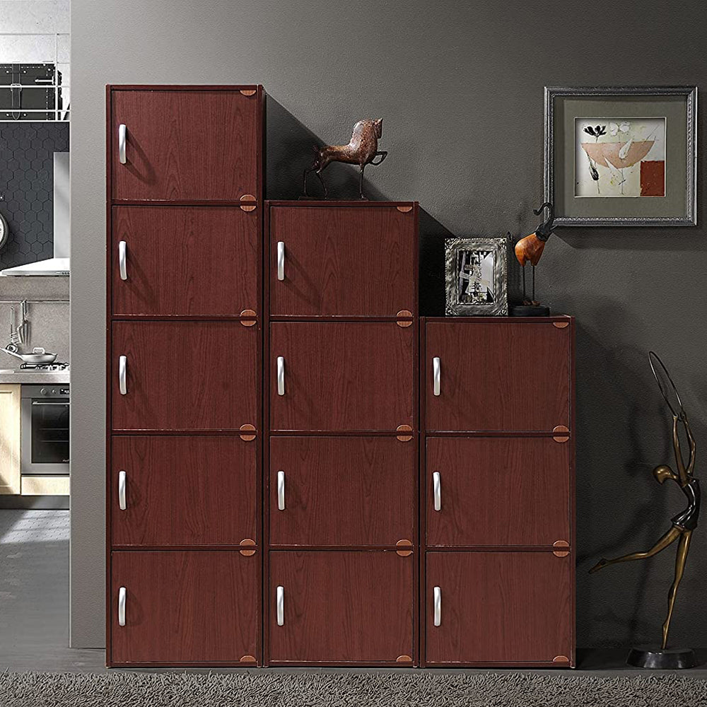 Hodedah 3 Shelf Home and Office Enclosed Organization Storage Cabinet, Mahogany