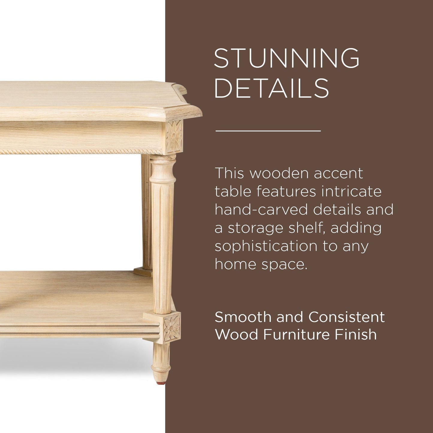 Maven Lane Pullman Traditional Square Wooden Side Table in Antiqued White Finish