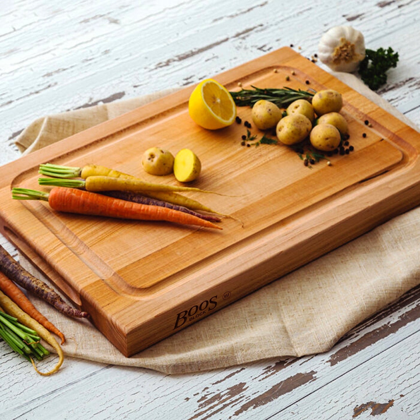 John Boos BBQ Collection Reversible Wood Cutting Board w/Juice Groove, Maple