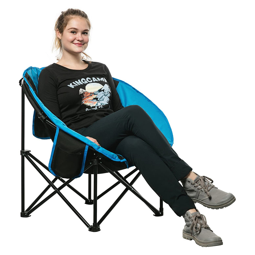KingCamp Foldable Indoor/Outdoor Saucer Lounge Camping & Room Chair, Black/Blue