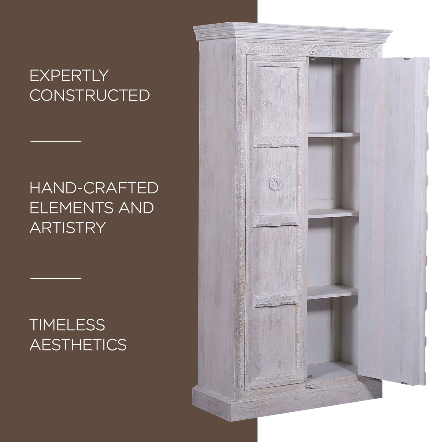 Mahala Nomad Wooden Cabinet in White Distressed Finish