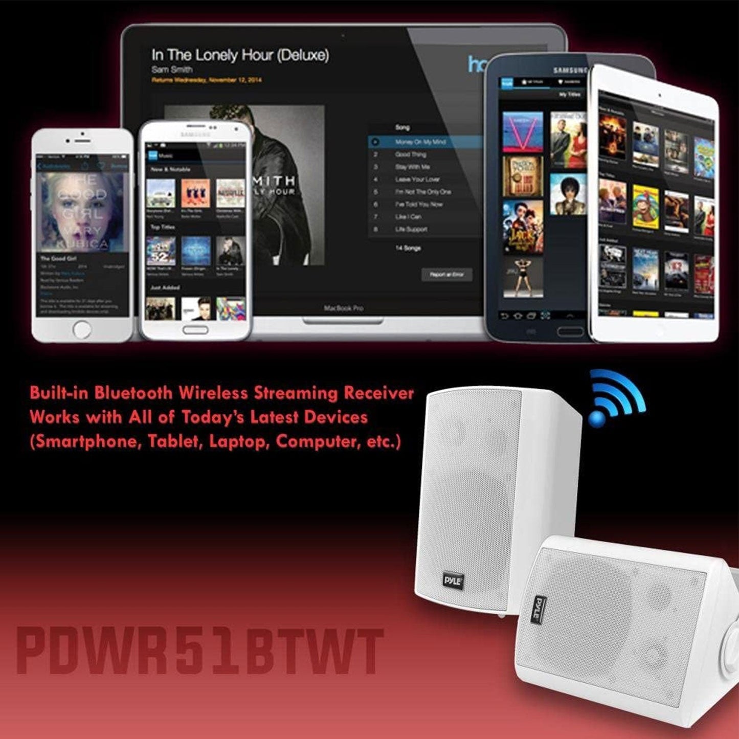 Pyle PDWR51BTWT Bluetooth Indoor Outdoor 5.25" Speaker System, White (2 Pack)