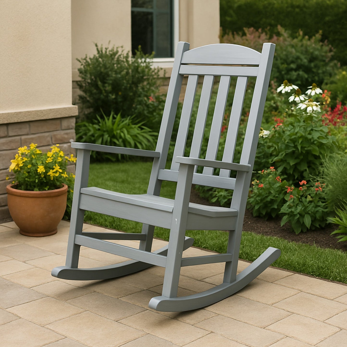 Trapper’s Peak Outdoor Rocking Chair Poly Lumber Grain, Steel Frame, Light Gray