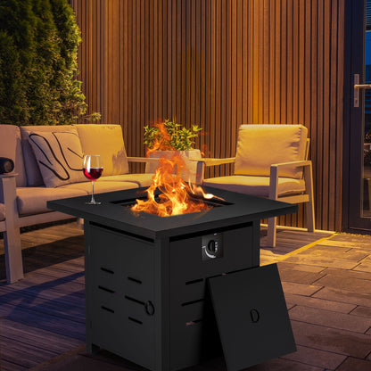 Walsunny 28 Inch Propane Gas Fire Pit Table 40000 BTU with Lid Square Firepit Table Lava Rock Fire Table with Waterproof Cover