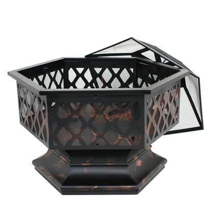 ZENSTYLE Outdoor Patio Steel Fire Pit - 24" Hex Shaped Backyard Fireplace Wood Burning Firepit Bowl