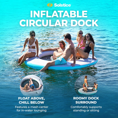Solstice Original Inflatable Mesh Dock Floating 8 Foot Round Water Mat Lounger