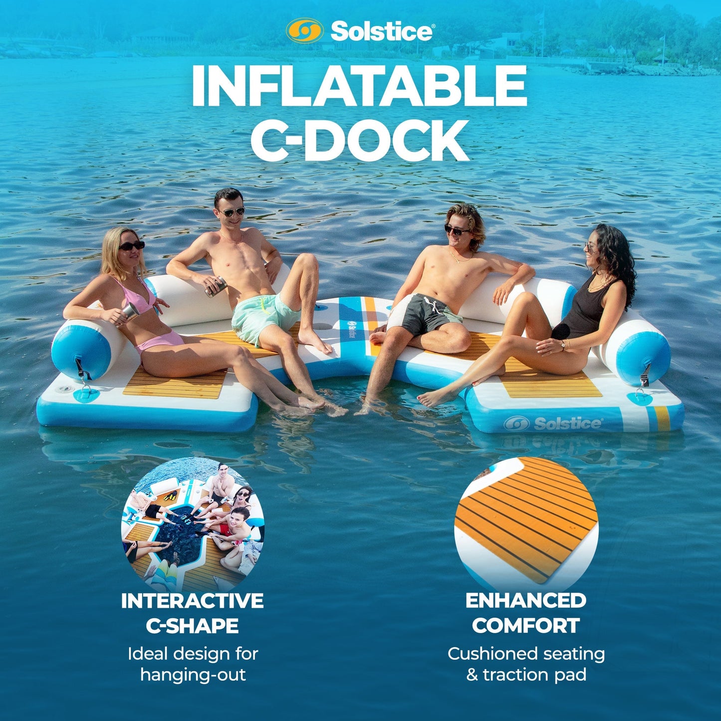 Solstice Original Inflatable Floating C-Dock Platform 11 Foot Water Mat Lounger