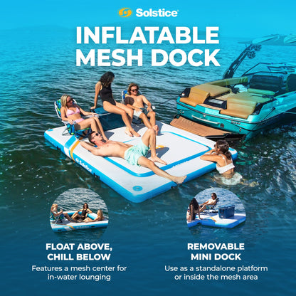 SOLSTICE Original Inflatable Mesh Dock Platform for Lake Boat Pool Ocean, 10'x8'