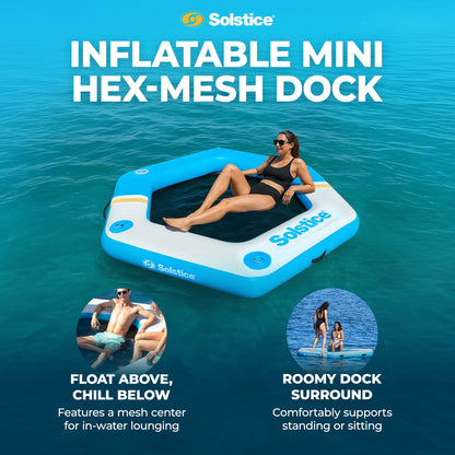 SOLSTICE ORIGINAL Inflatable Dock Float 6 Foot Water Mat with Mesh Swim Lounge