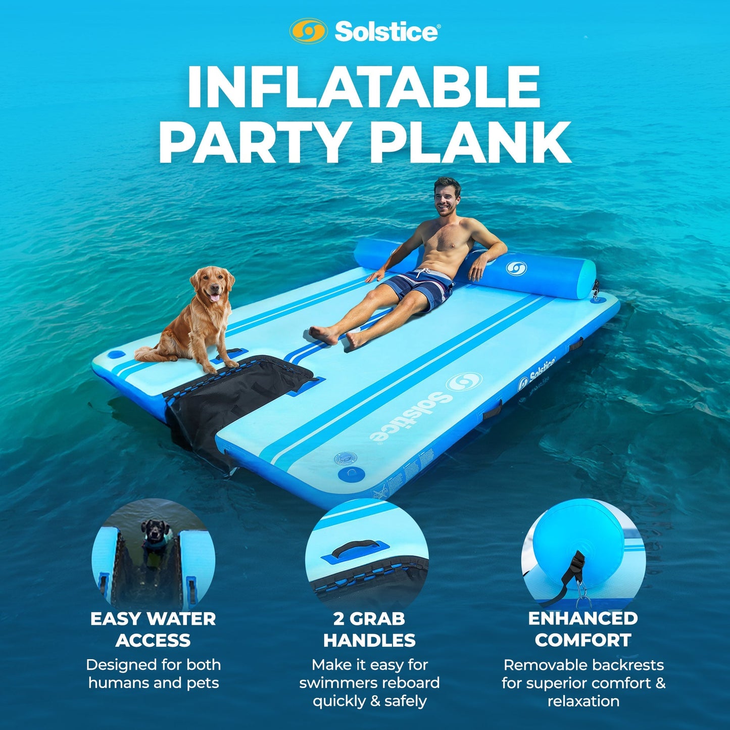 Solstice Original Floating Inflatable Dock RISE Water Mat 10 x 8 Foot Platform