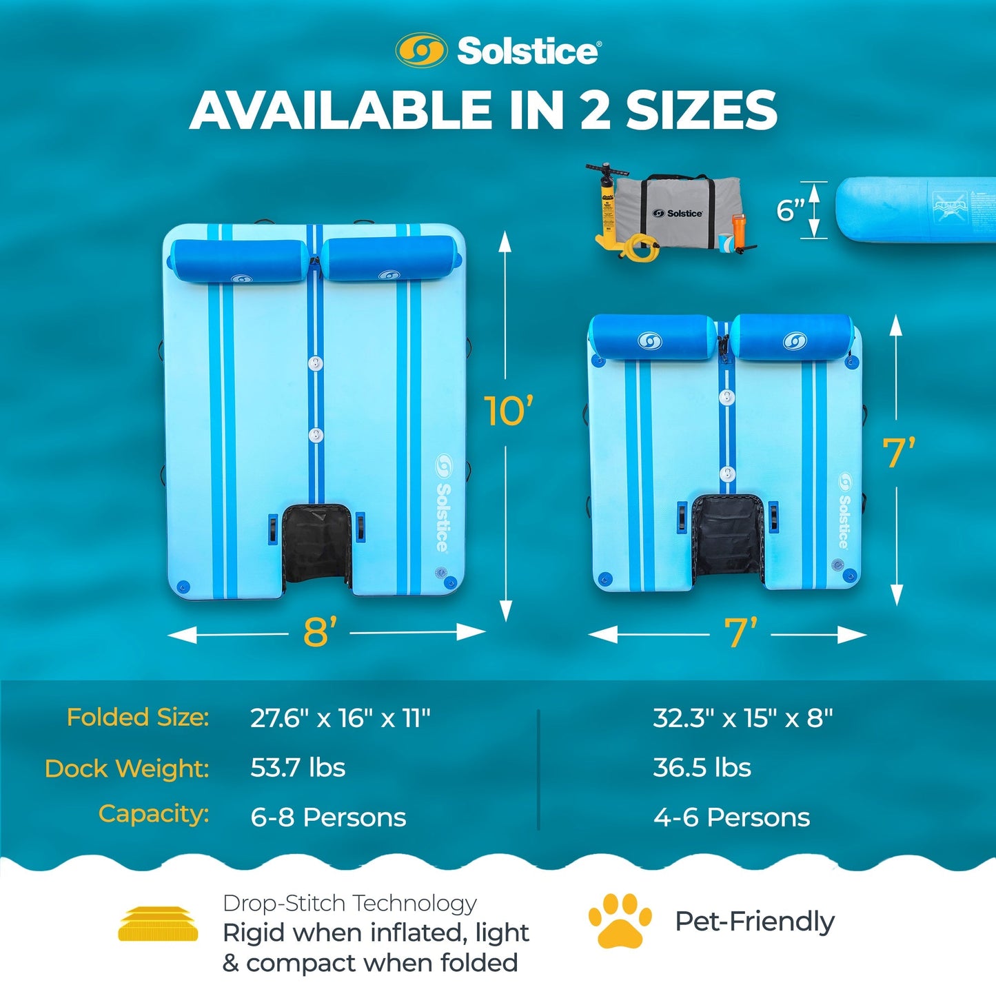Solstice Original Floating Inflatable Dock RISE Water Mat 10 x 8 Foot Platform