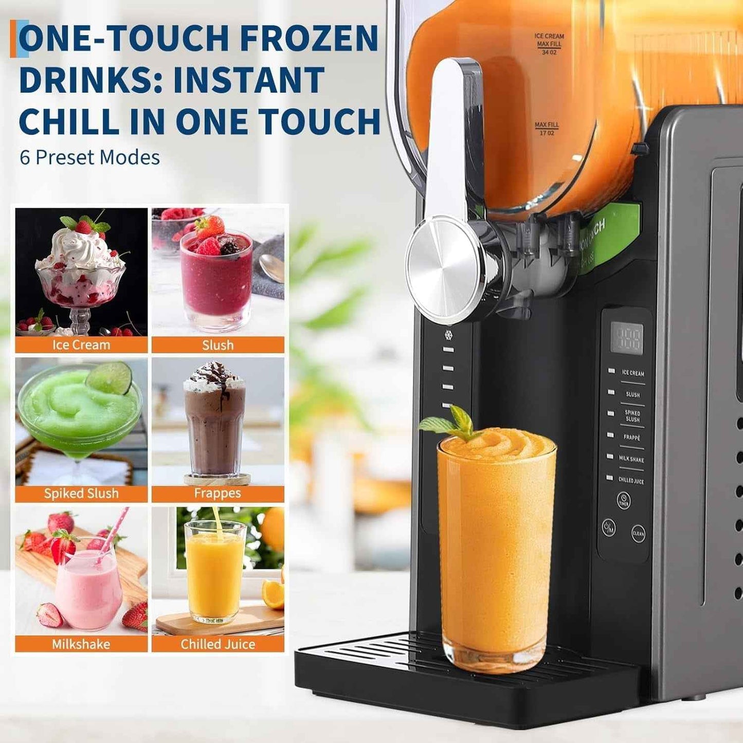 Towallmark Slushie Machine 68oz, All-in-One Slushy Maker for Home with LED Display & Auto-Clean, No Ice Needed & One-Touch Reservation, 6 Preset Programs for Frozen Margaritas, Ice Cream & Frappés