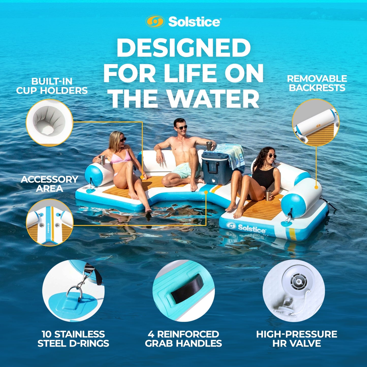 Solstice Original Inflatable Floating C-Dock Platform 11 Foot Water Mat Lounger