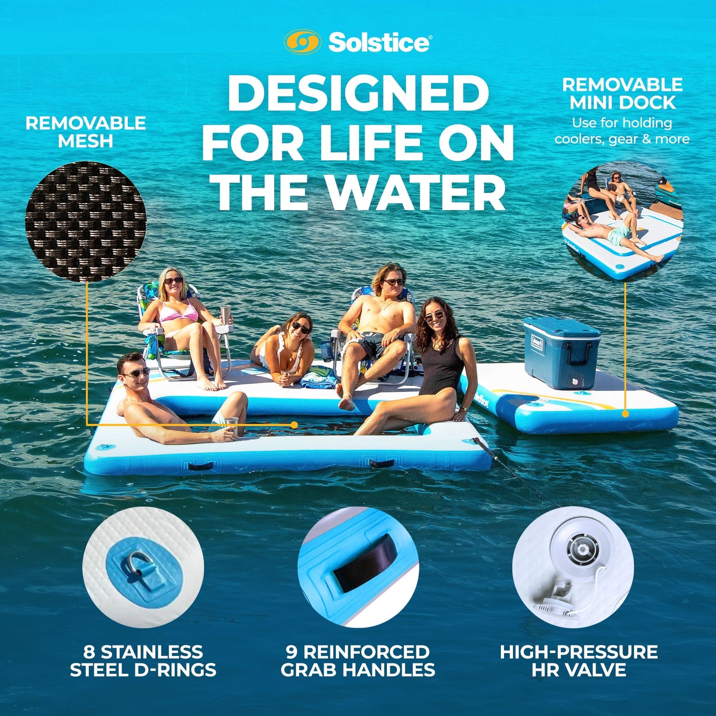 SOLSTICE Original Inflatable Mesh Dock Platform for Lake Boat Pool Ocean, 10'x8'