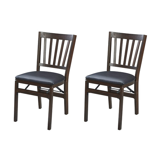 MECO Stakmore Wood Fabric Upholstered Seat Folding Chair Set, Espresso (2 Pack)