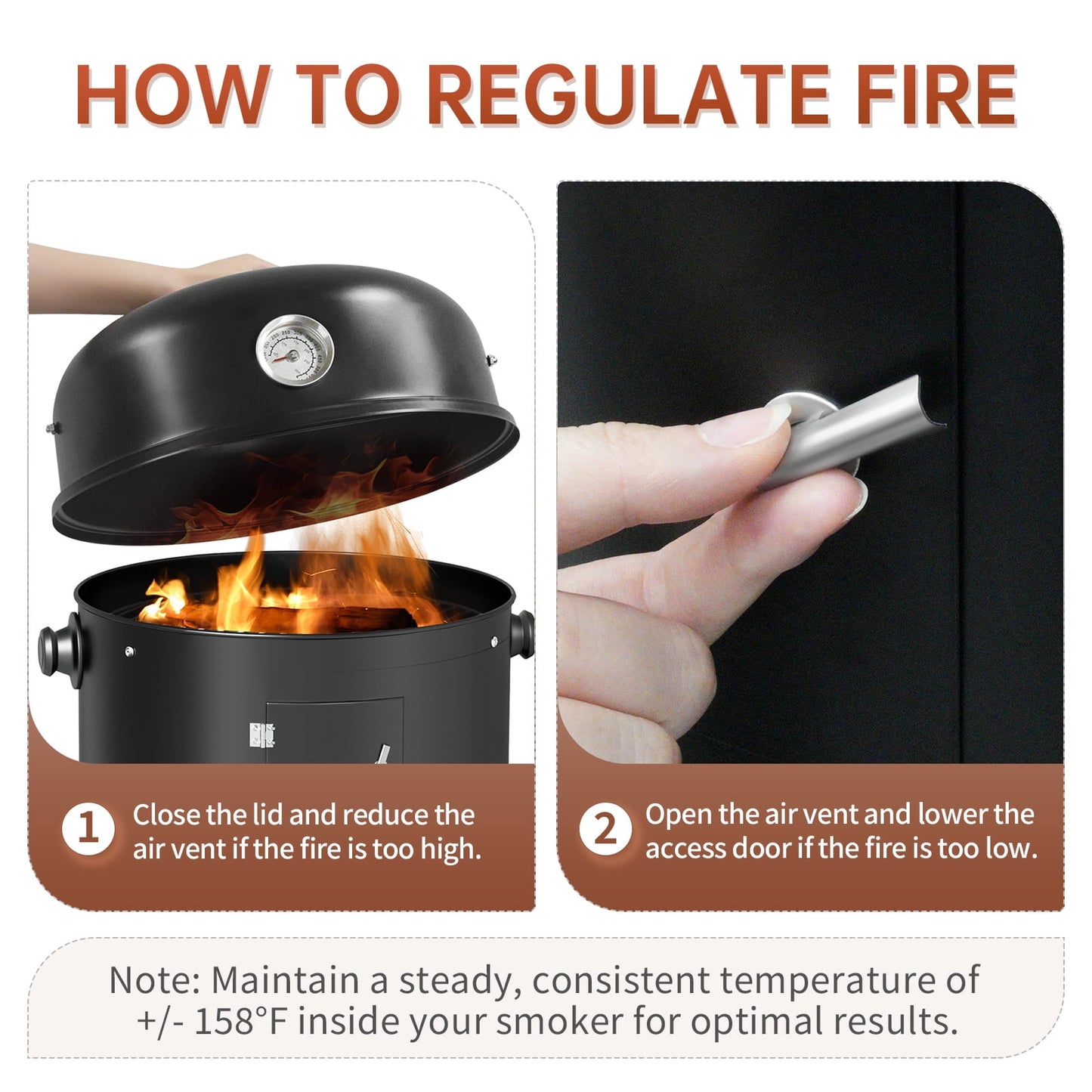 KingChii 3 in 1 Vertical Charcoal Smoker Grill BBQ Smoker for Outdoor, Patio Backyard Camping, Black