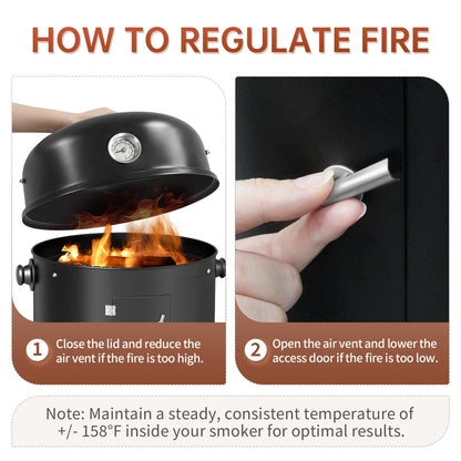 KingChii 3 in 1 Vertical Charcoal Smoker Grill BBQ Smoker for Outdoor, Patio Backyard Camping, Black