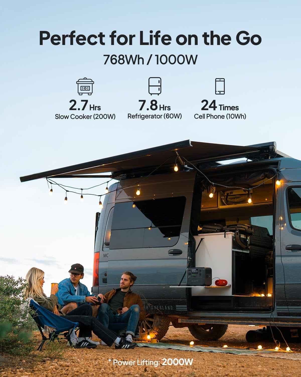 BLUETTI AC70 Portable Solar Generator, 768Wh LiFePO4 Power Station,80% Charge in 45 Mins, 1000W Rated Power (2000W Lifting Power) for Camping, Hiking, Home Backup